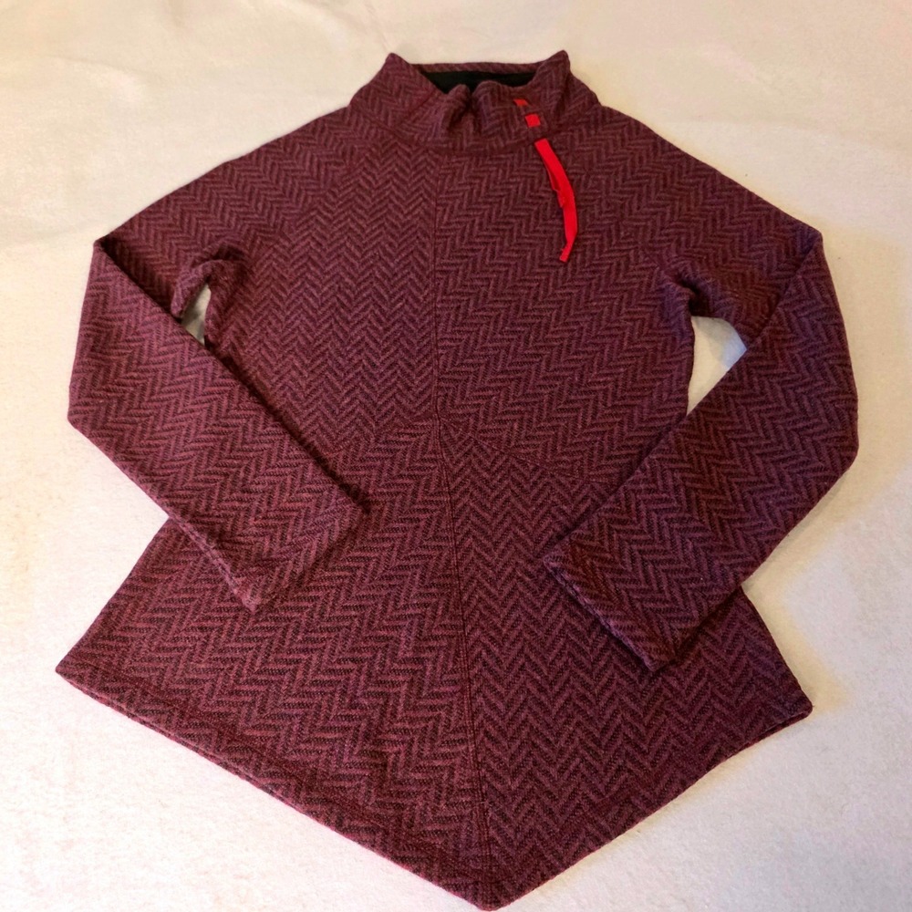 Prana Mattea M Sweater Womens Plum Funnel Neck Herringbone Wool Blend